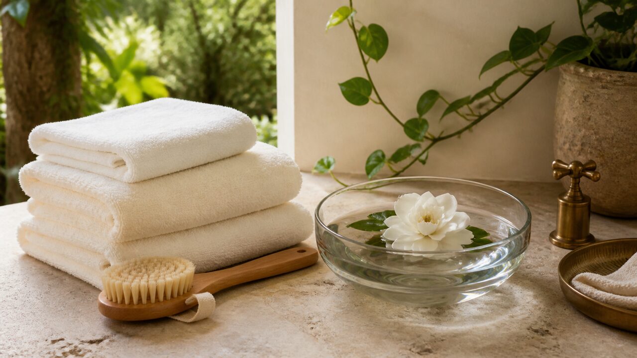 A body ritual set with the included massage brush